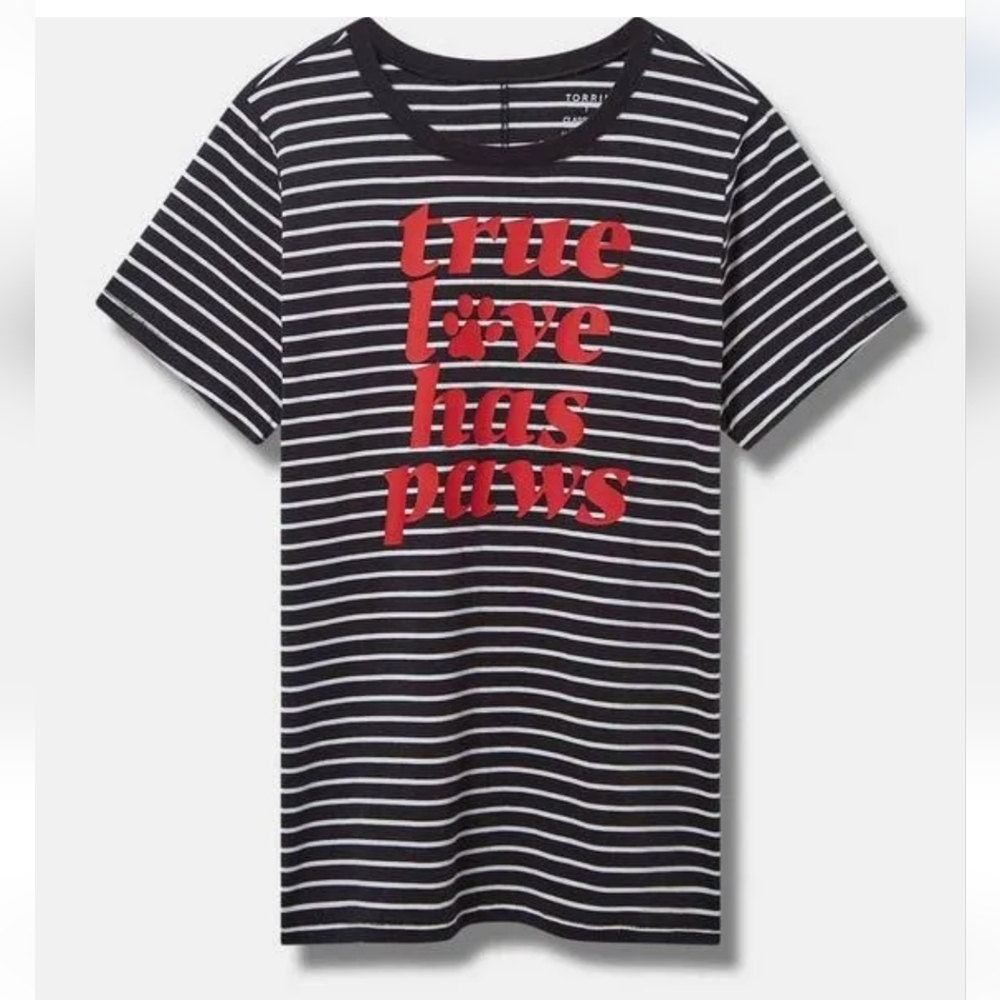 Torrid True Love has Paws Cotton Crew Neck Tee black & white stripes Sz 3x